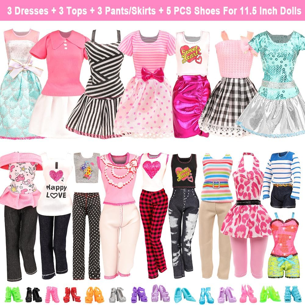 Barwa 24 Accessories Selected Randomly for 11.5 - 12 Inch Girl Dolls and 12 Inch Boy Dolls: 6 Clothes + 4 PCS Shoes for Boy + 3 Tops + 3 Pants + 3 Dresses + 5 PCS Shoes for Girl