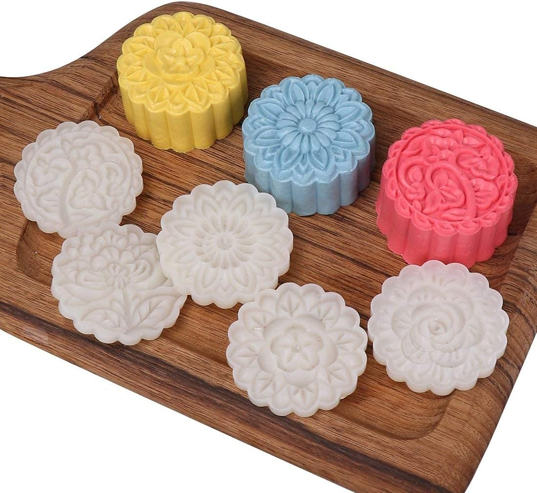 Moon Cake Mold Set Cookie Stamp 5Pcs 100G Stamps, Thickness Adjustable DIY Cookie Press Decoration Cake Mold Hand Cutter Set image number 2