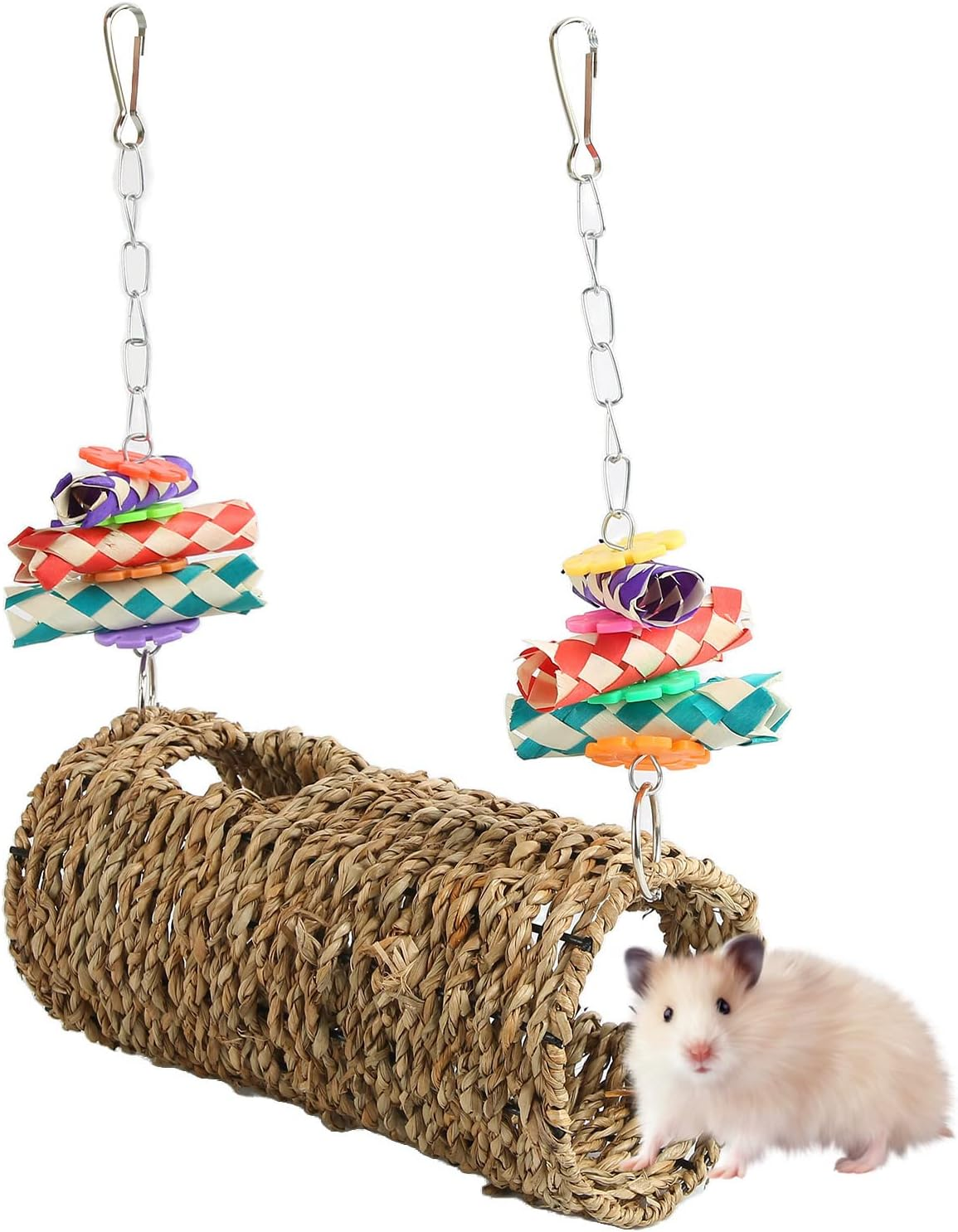 Parrot Grass Tunnel, Seagrass House Chewing Relaxing Swing Toy with Hole and Hook, Nest Snuggle Hut for Parrot Cockatiel Budgie Hamster image number 6