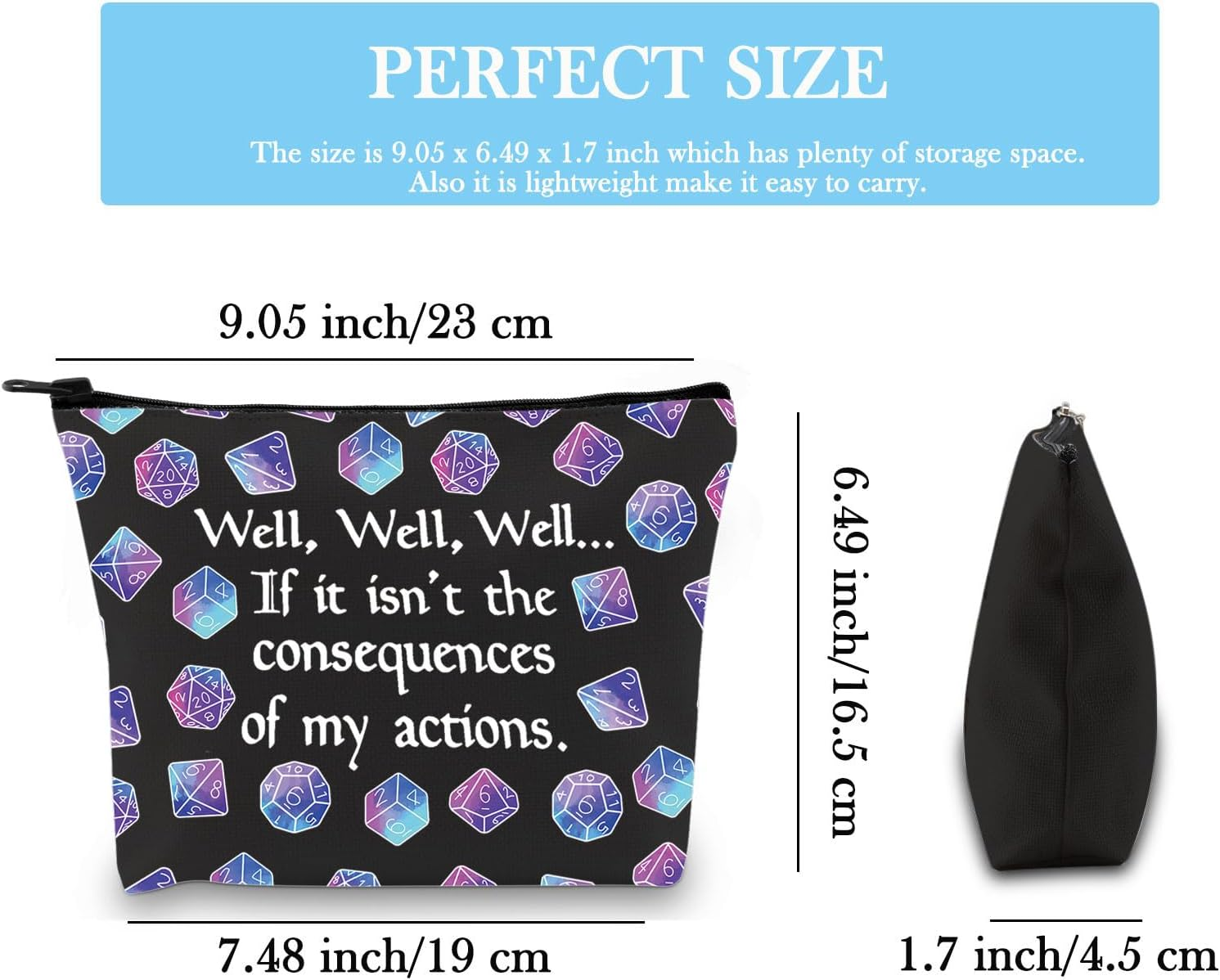 D D Gift Role Playing Games Gift D20 Dice Pouch D D Accessory Pouch Bag DM Games Makeup Bag for RPG Gamer - My Actions Tote image number 6