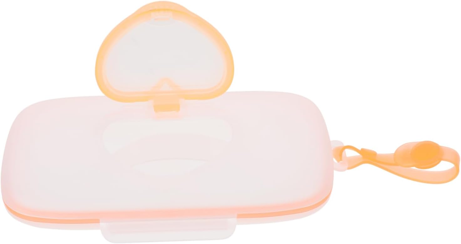 Portable Baby Wet Tissue Box Hanging Case Lid, White and Orange Infant Wipes Holder for Outdoor Travel and Home Use image number 5