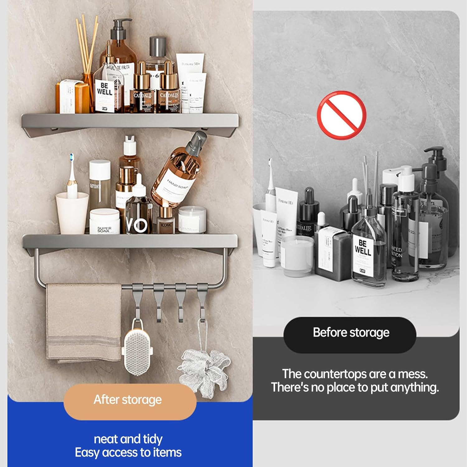 Biluer Shower Caddy, Shower Shelf No Drilling Bathroom Shelves Stainless Steel Caddy Corner Shelf Bathroom Wall Storage Corner Wall Storage Organisation image number 6