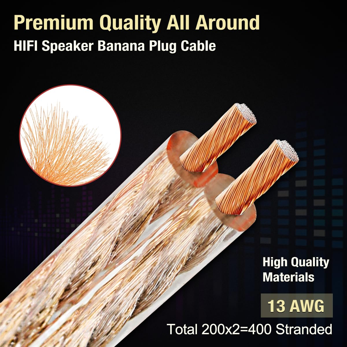 UCINNOVATE 2 Pack 13 AWG Speaker Cable with Banana Plugs, 2X 2M Hifi Speaker Wire with 4Mm Gold-Plated Right Angle Banana Plugs, Solid Audio Cable Speaker Cord for Audiophile Home Theater (2M/6.5Ft) image number 4