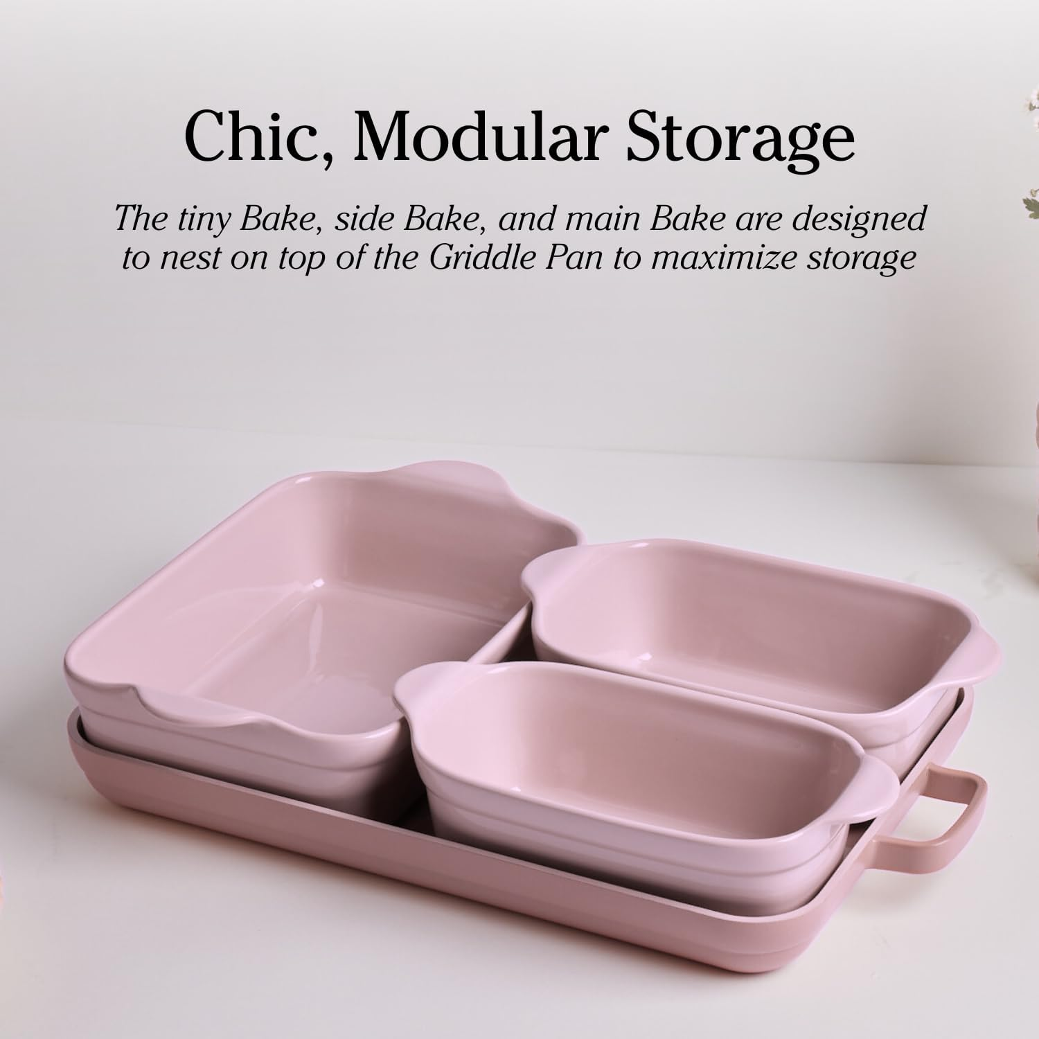 Our Place Bakeware Set | 5-Piece Nonstick, Toxin-Free, Ceramic, Cast Aluminum Set with Oven Pan, Bakers, & Oven Mat | Space-Saving Nesting Design | Oven-Safe | Bake, Roast, Griddle and More | Steam - Blue Salt image number 4