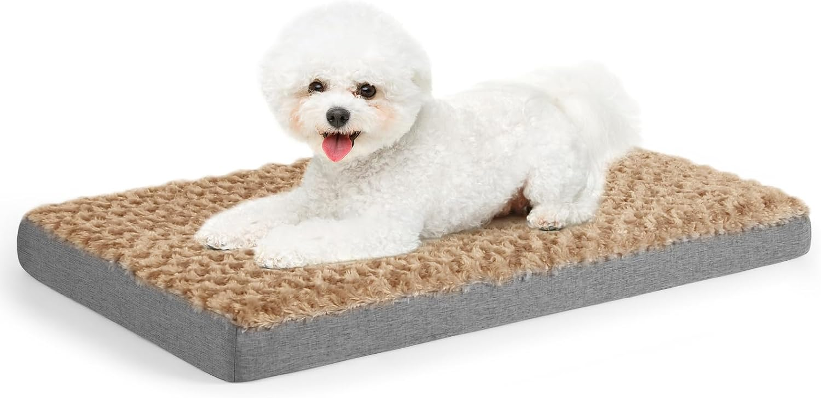 Sicilaien Dog Beds for Medium Large Dogs, Dog Crate Bed Washable Dog Bed Pad with Removeable Cover Faux Fur Surface, Orthopedic Pet Beds Dog Mattress Mat for Dogs up to 24KG, Grey, Large