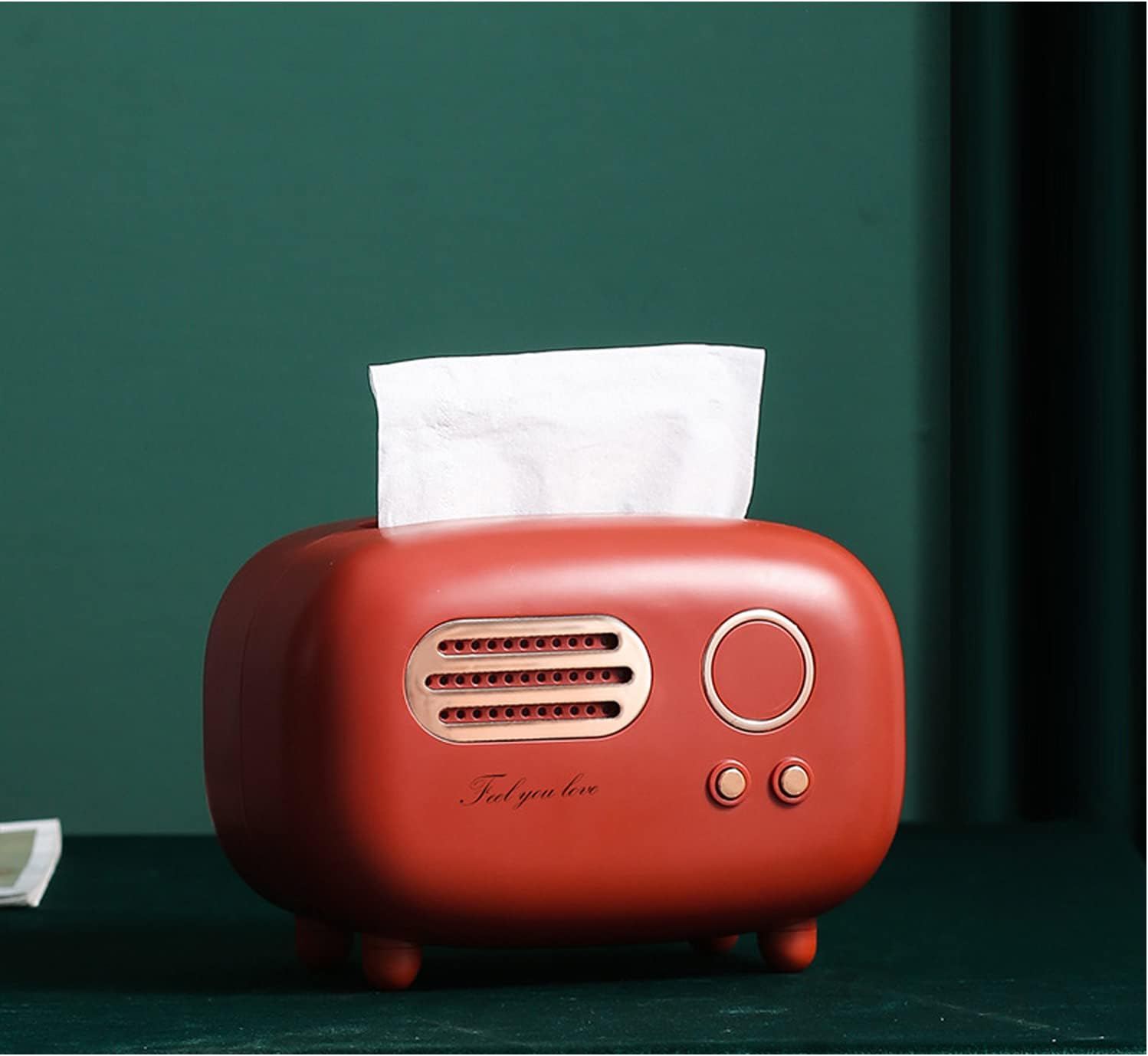 Retro Radio Shape Tissue Cover Box, Practical and Cute for Kitchen,Bathroom Vanity Countertops, Bedroom Dressers,Night Stands, Desks and Tables, Creative Gift (Retro Radio Red) - Acrylic image number 6