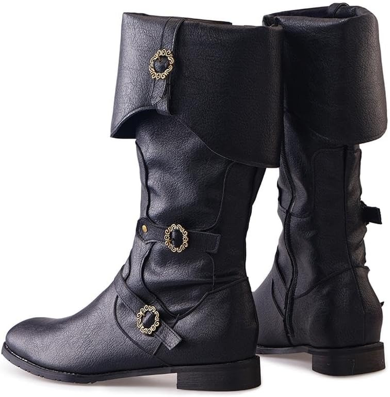 DUNHAO COS Men'S Faux Leather Medieval Boots Viking Pirate Costume Boots Renaissance Faire Cosplay Shoes image number 3