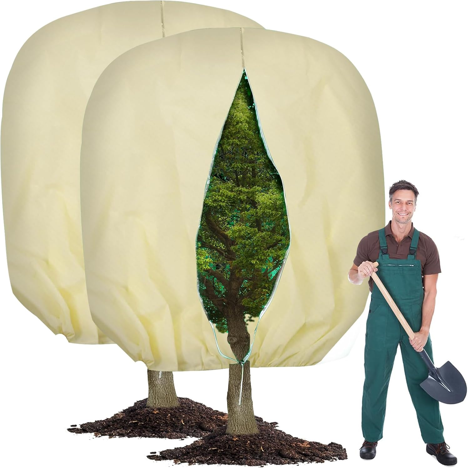 95" X 80" Plant Covers Freeze Protection, Huge Winter Tree Covers with Zipper Drawstring Thickened Frost Blanket Cloth outside Plants Wrap Bag Garden Covers for Potted Plants Shrubs Flower Fruit Tree image number 1