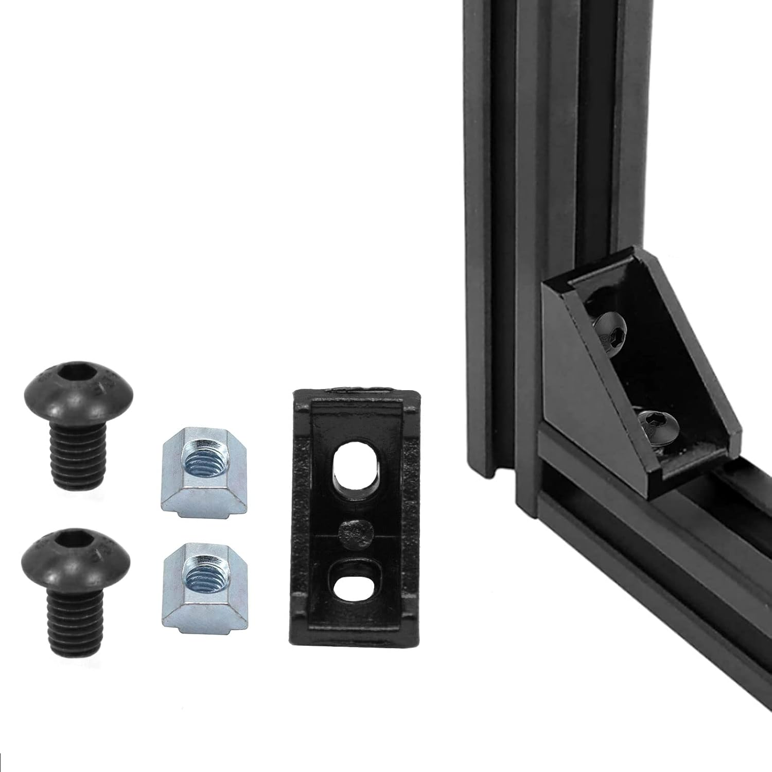Seekliny 26Pcs 2020 Corner Bracket Connector Aluminum Extrusion Hardware V-Slot T-Slot Accessories with T Nuts and Screws for 8020 Aluminum Profile 3D Printer Frame Accessories Black image number 4