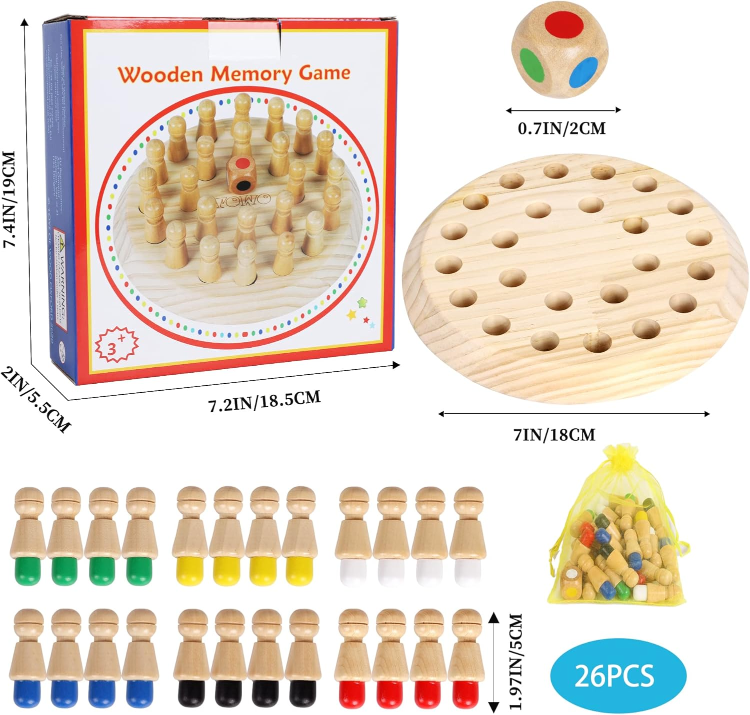 TOWO Wooden Memory Games for Children - Family Board Games for Kids and Adults -Wooden Educational Toys for 3 Years Old - Fourinarow image number 5