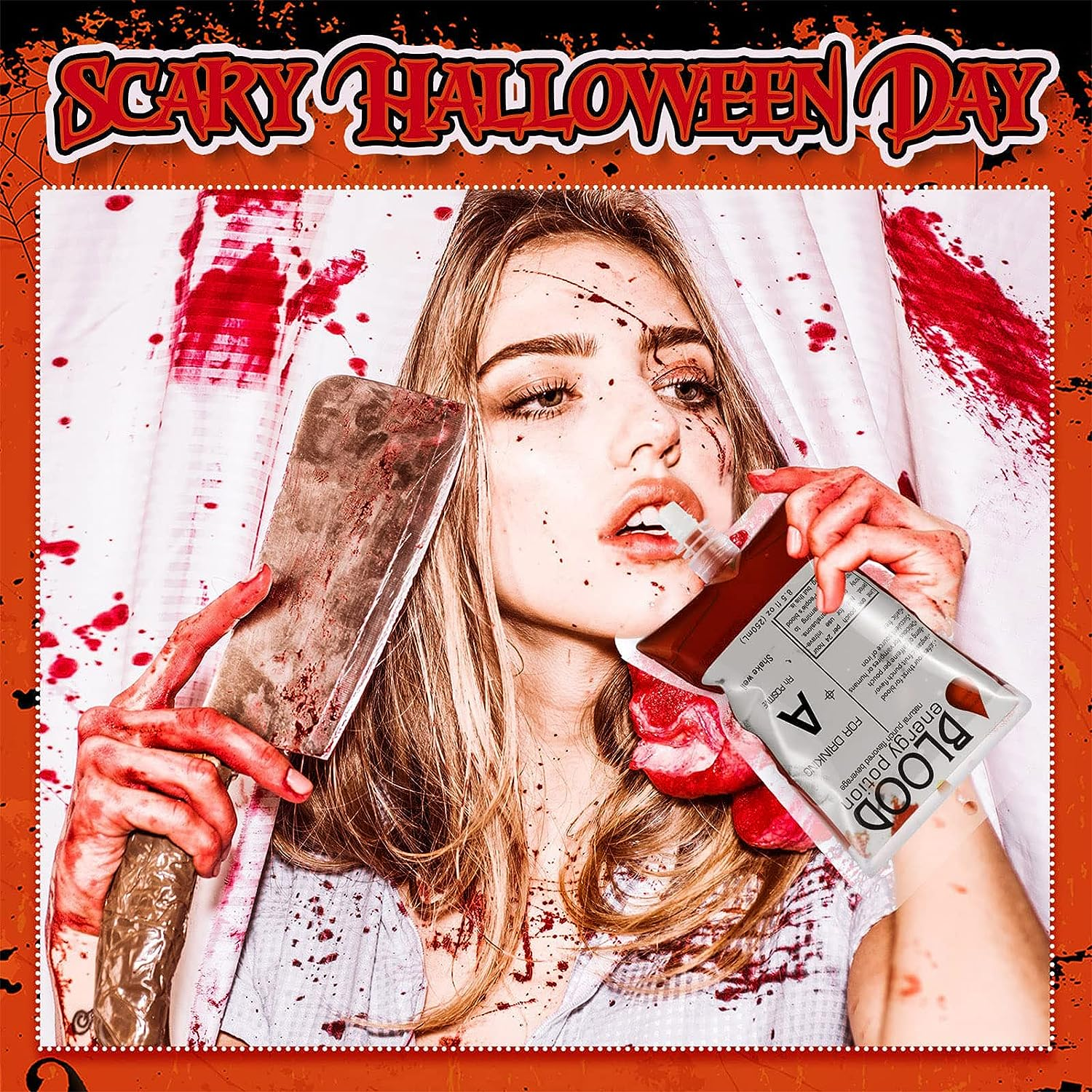 ERDONE Blood Bags for Drinks,24 IV Bags for Halloween Party Decoration,Reusable Drink Pouch with Syringe, for Vampire Hospital Zombie Theme Party Drink Bags, Halloween Party Favors Set