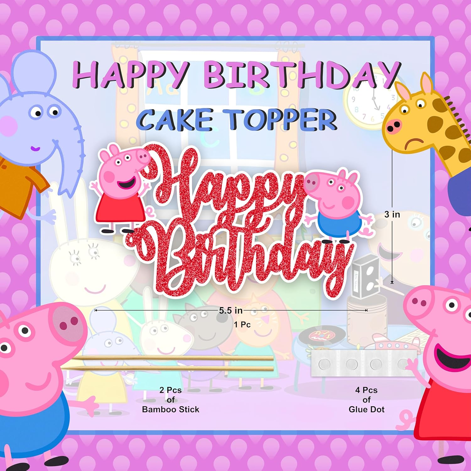 Pepa Pig Happy Birthday Cake Topper &ndash; Cute and Fun Dessert Decoration for Kids' Parties, Perfect for Adding a Playful Touch to Your Child&rsquo;S Birthday Celebration and Cake Design - Barbe Happy Birthday Cake Topper image number 4