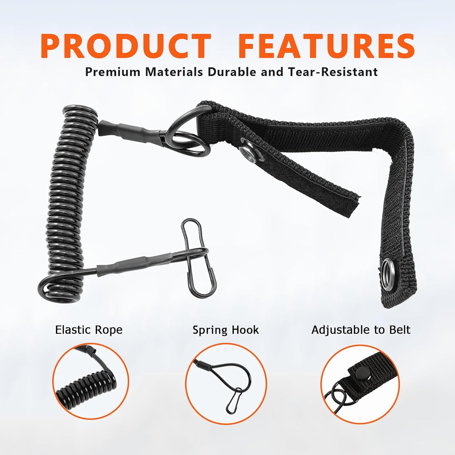 Tactical Pistol Lanyard, Anti-Loss Military Spring Rope for Belt, Elastic Coiled Safety Strap Rope for Key Chain Security and Hunting Gear Accessory image number 2