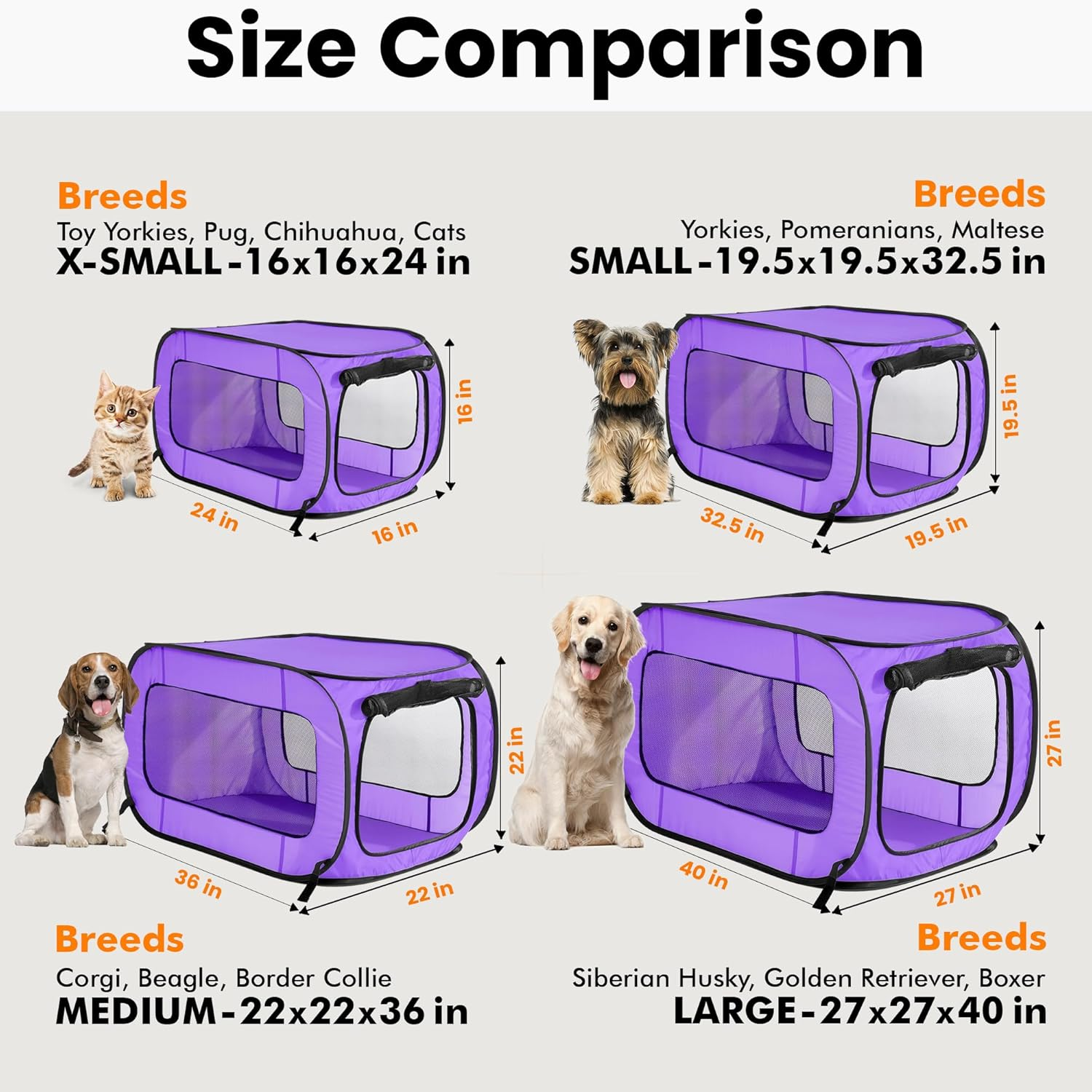 Beatrice Home Fashions Portable, Collapsible, Pop up Travel Pet Kennel, 32.5" L X 19" W X 18" H, Purple image number 6