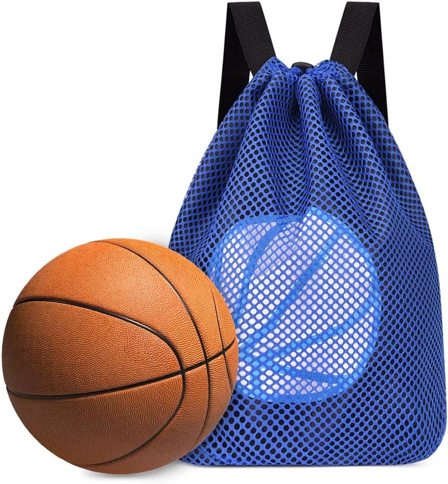 Sonicefit Drawstring Backpack Basketball Bag, Foldable Sports Sackpack Gym Bag for Boys Girls, Lightweight Gym Sack String Bag Cinch Beach Swim Bag for Travel Soccer Football Rugby Swim