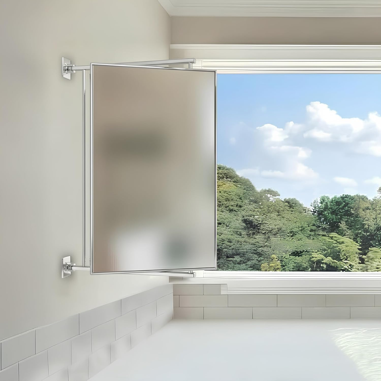 Brixwell PNV14CH 14" W X 22" H Pivot-N-Vue Double Hinged Mirror Rectangular Polished Chrome