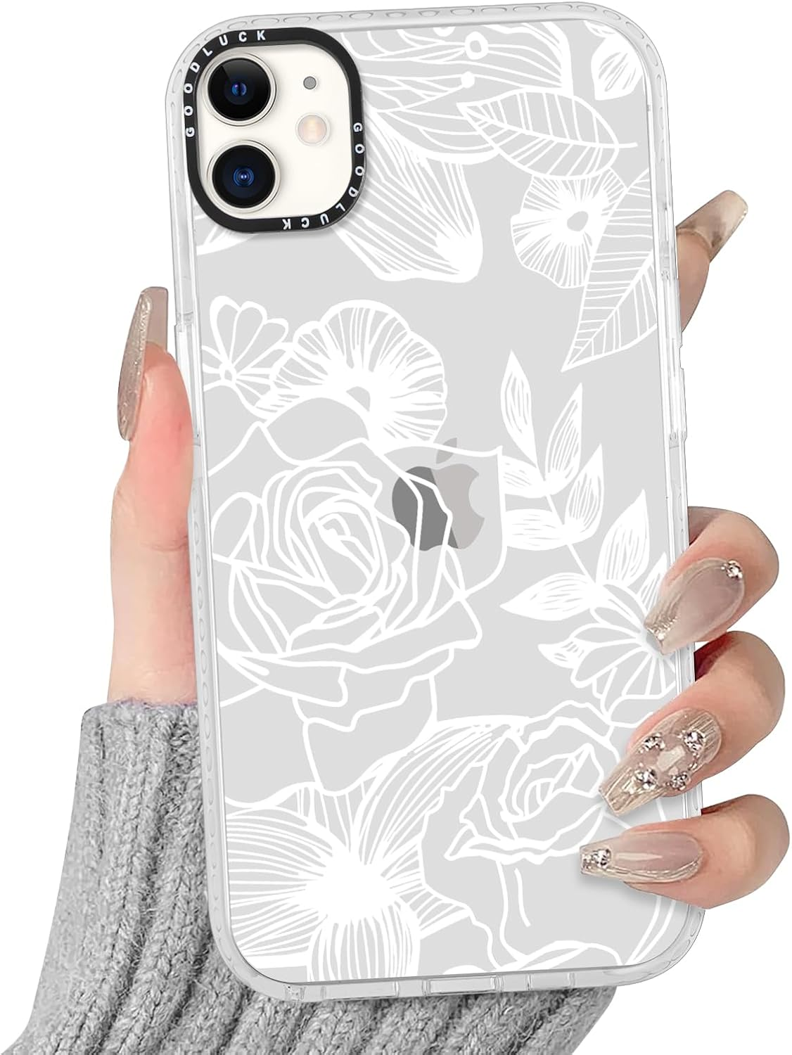 RUMDEY Clear Hibiscus Flower Case for Iphone XR 6.1", Cute Preppy Floral Crystal Pattern Aesthetic Design Soft Slim Anti-Yellow Protective Shockproof TPU Phone Cover for Women Girls - Blue