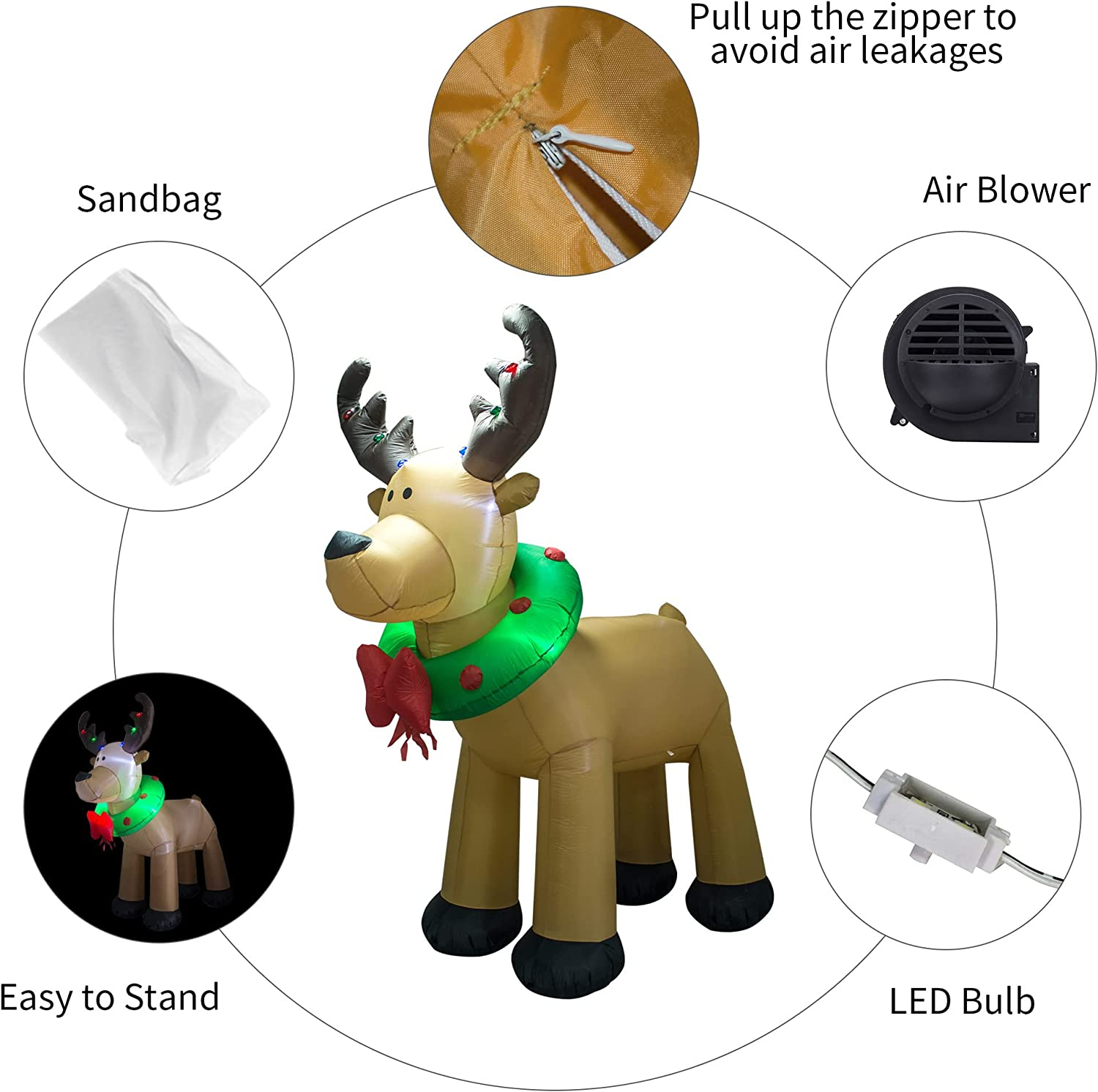 AJY 8 Feet Christmas Inflatable Reindeer Holiday Lighted Blow up Reindeer Yard Decoration Indoor Outdoor Yard Lawn Decoration image number 1