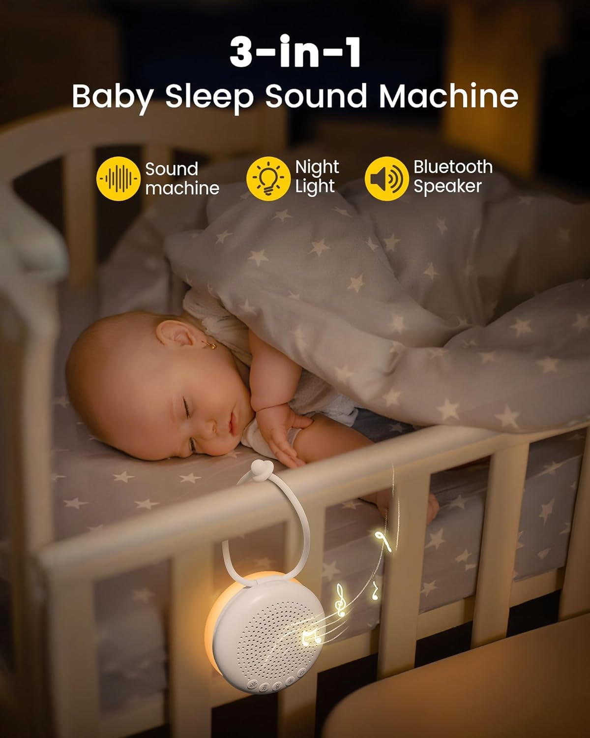Glocusent 3-In-1 Portable Sound Machine for Baby, White Noise for Sleeping, Night Light & Phone Connected Speaker 34 Sounds Timing Function 1000Mah Large Battery Designed for Travel Deep Restful Sleep image number 2