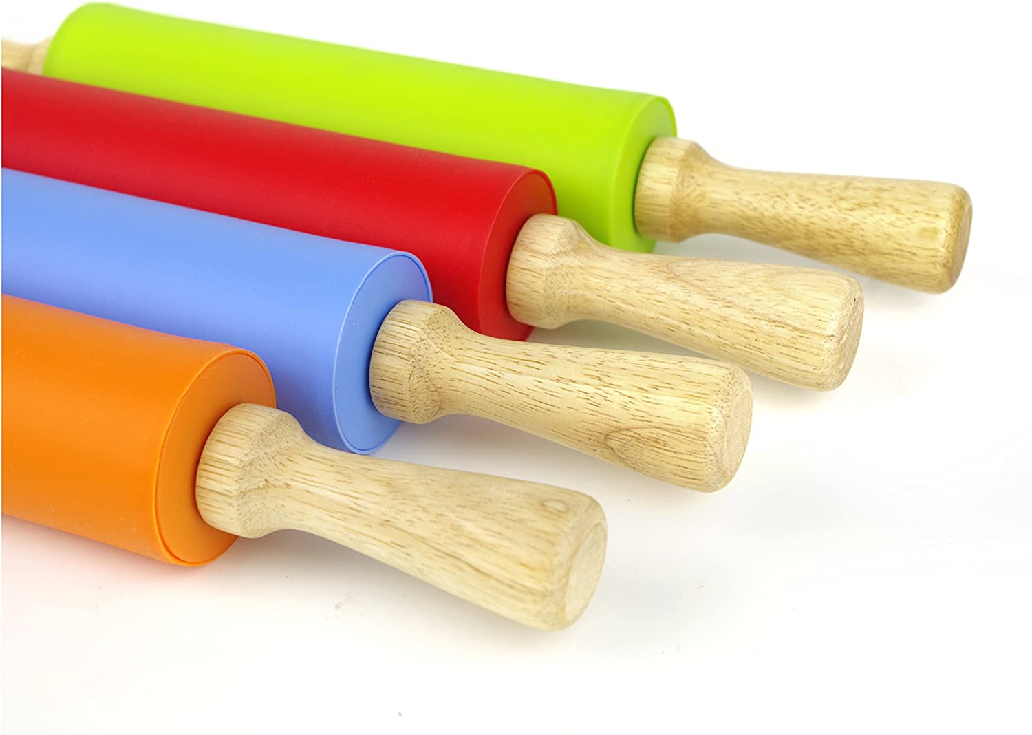 Silicone Rolling Pin Non-Stick Surface Wooden Handle image number 1