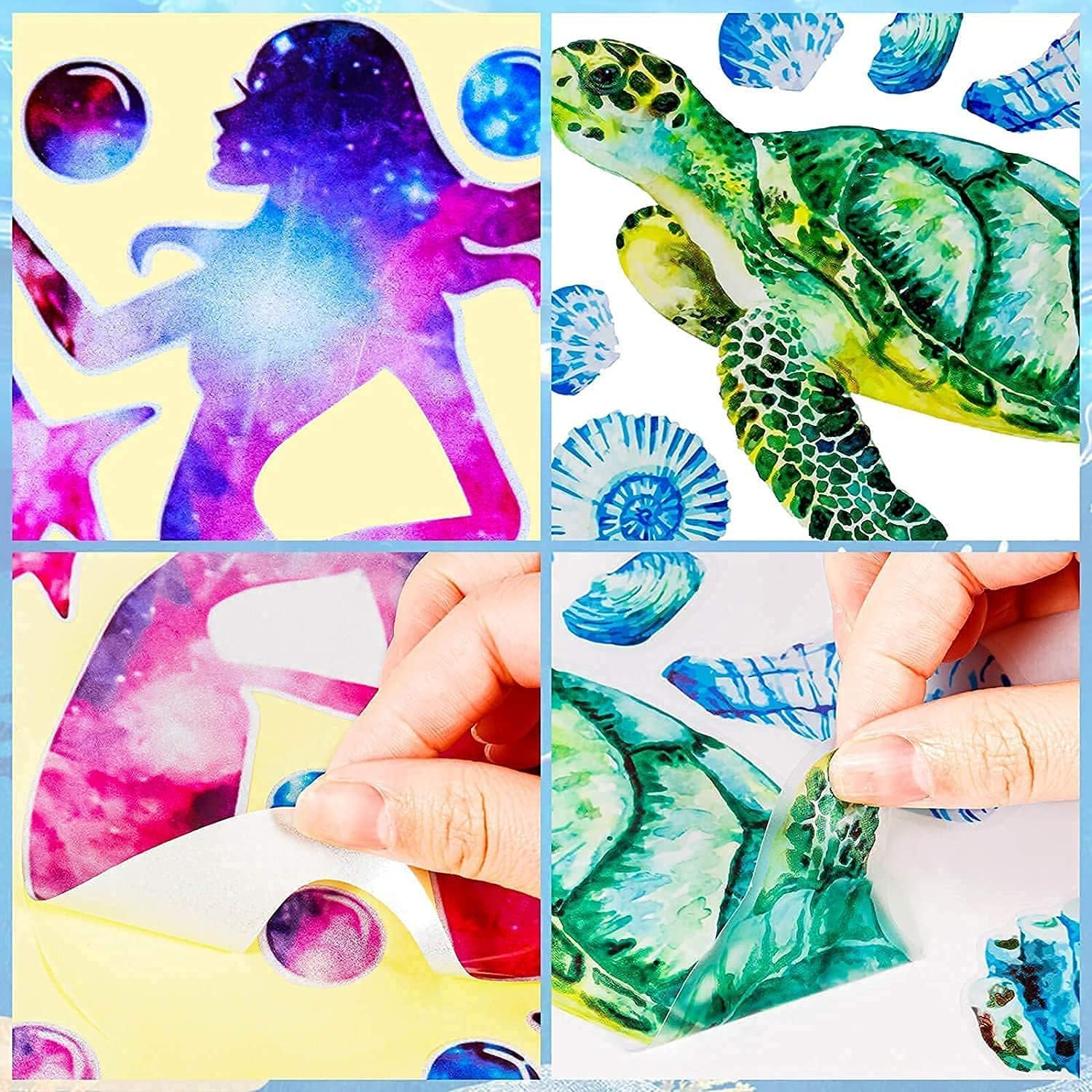 Ocean Mermaid Wall Decals, 2 Sheets Removable Mermaid Wall Stickers for Bedroom, Sea Mermaid Turtle Wall Stickers for Bathroom and Kids Bedroom Decor image number 2