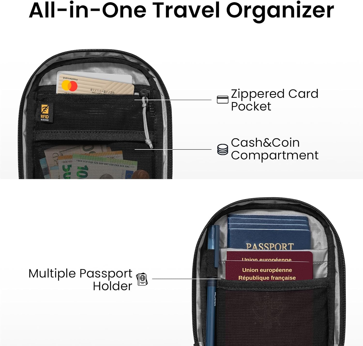 Tomtoc Anti-Theft Travel Crossbody Bag 1.3L &ndash; RFID Blocking Mini Sling with Lockable Zipper, Lightweight Passport Pouch for Cards & Tickets, Compact Bag for Vacation & Urban Travel - Beige image number 2