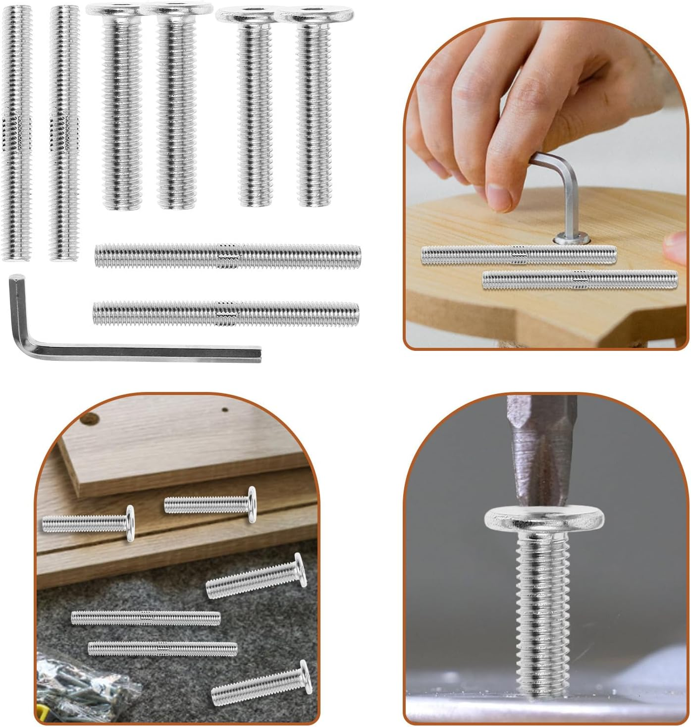 Outanaya Cat Scratching Post Hardware Kit &ndash; M8 Flat Head Double End Threaded Bolts Set with Allen Wrench, 10Mm 8Mm Screws for Cat Climbing Frame Replacement and Furniture Fasteners image number 6