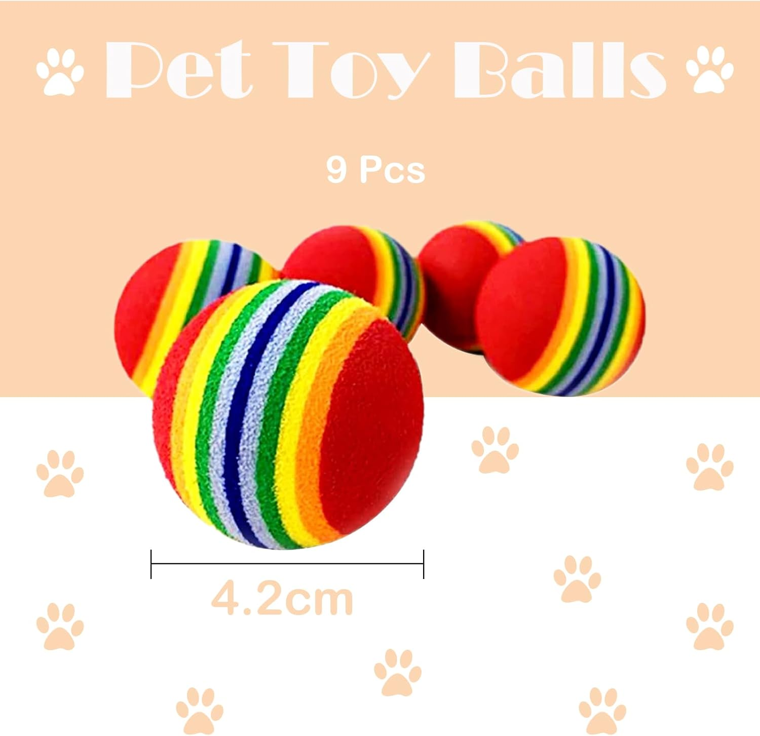 Vebetter Rainbow Cat Ball, 9 Pz 4.2 Cm Soft Cat Ball, Interactive Kitten Toy, Rainbow Cat Balls, Colourful Foam Balls for Pets, Playing Chew Exercise Toy, Cat Toy Ball image number 1