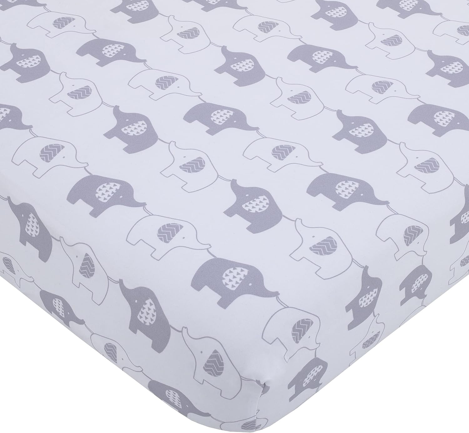 Nojo Elephant Stroll Dream Big Clouds & Stars with Chevron Border 3Piece Nursery Mini Crib Bedding Set - Comforter, & Two Fitted Mini Crib Sheets, Grey, White, Charcoal, Blue - Elephant Stroll Dream Big image number 4