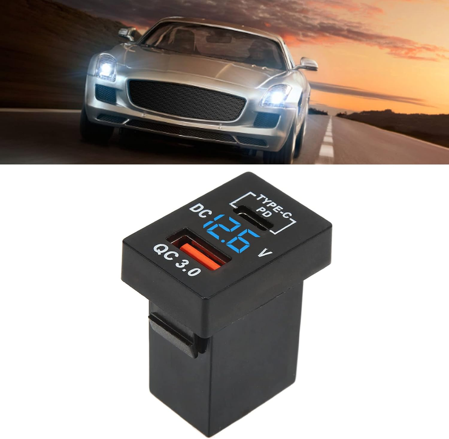 USB Car Charger Socket QC 3.0 Fast Charge 12‑24V Voltage Display for Cars Motorcycles Motorhomes image number 1