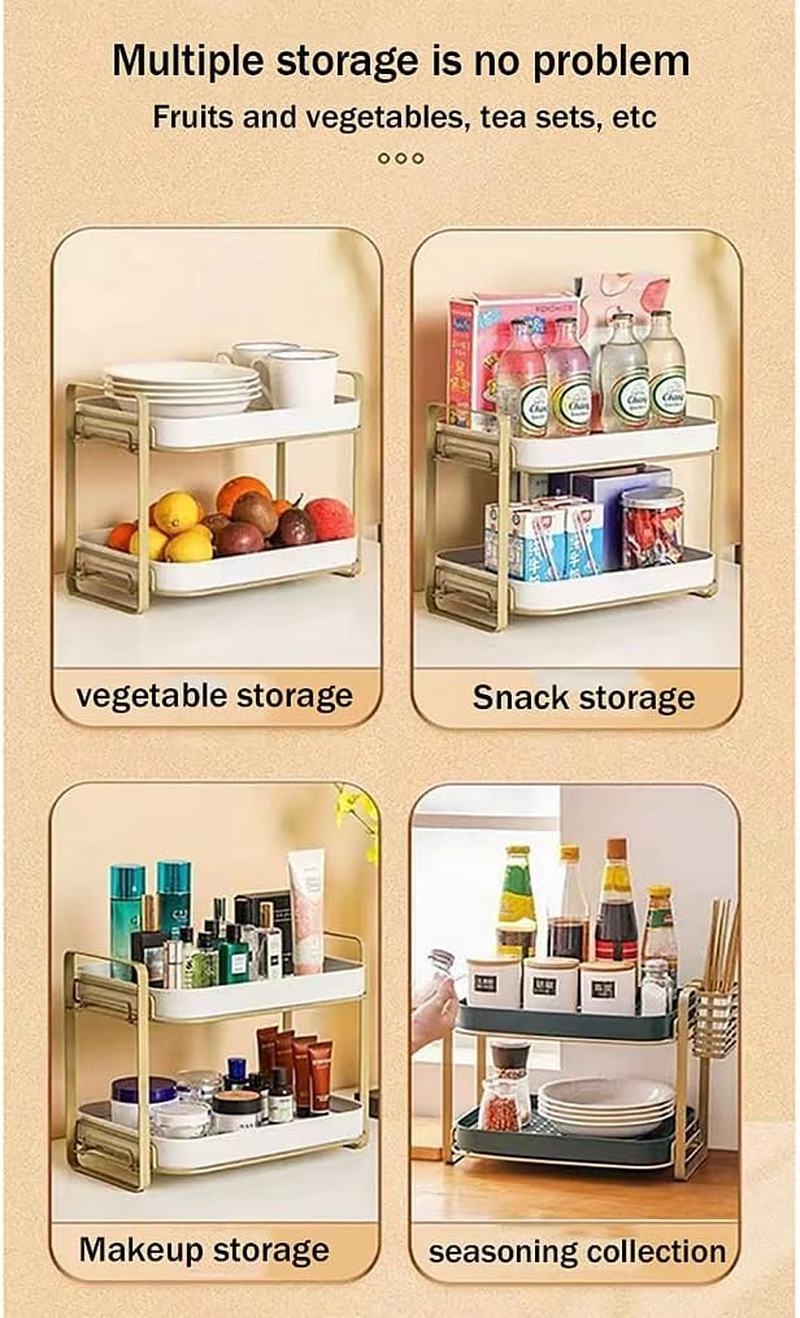 2-Tier Kitchen Cup Shelf ,Dish and Bowl Storage Organizater, Water Cup Glass Cup Coffee Cup Mug Cup Stemware Cup Storage Rack,Cupboard Cabinet Countertop Tray Household Vegetable Drain Rack (White) image number 4