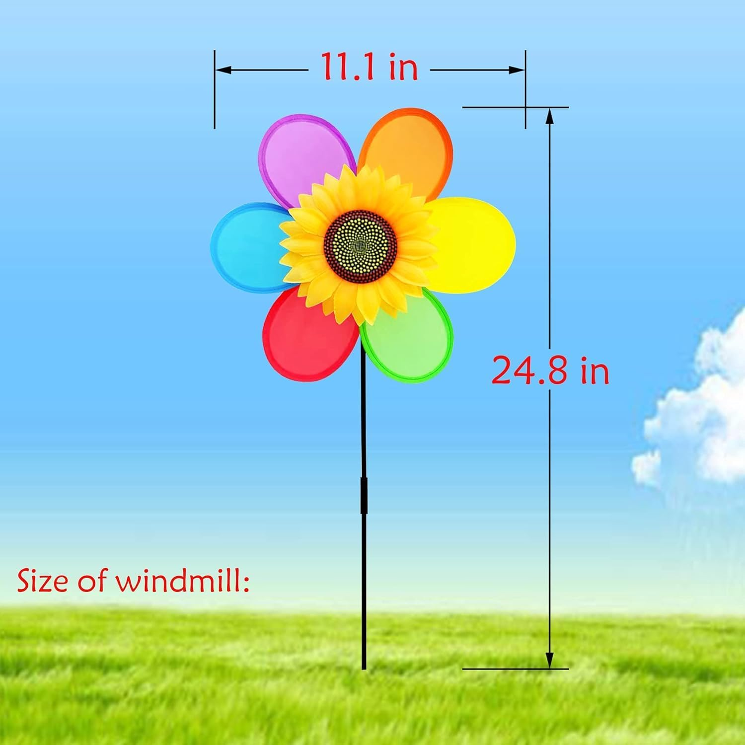 Sunflower Pinwheels Outdoor Wind Spinners Yard Garden, Lawn Pinwheels Bulk Wind Toys for Kids, Colorful Flower Windmill Decorative Pinwheel (3PCS) image number 3