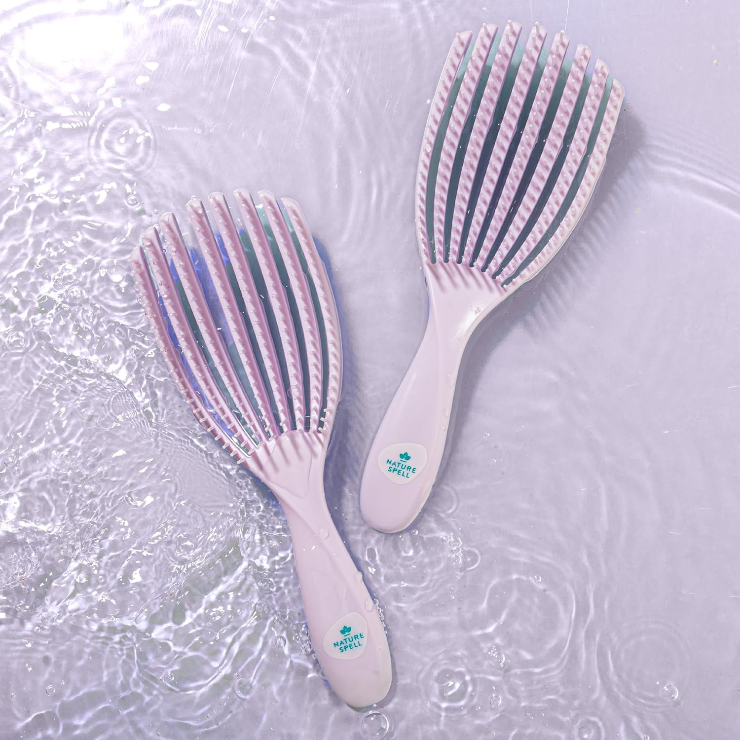 Nature Spell Flexiflow Detangling Hair Brush | Detangles All Hair Types | for Wet & Dry Hair | Flexible Strands for Pain Free Brushing & Cleaning | Eliminates Knots & Reduces Breakage | (Purple) - Purple image number 6