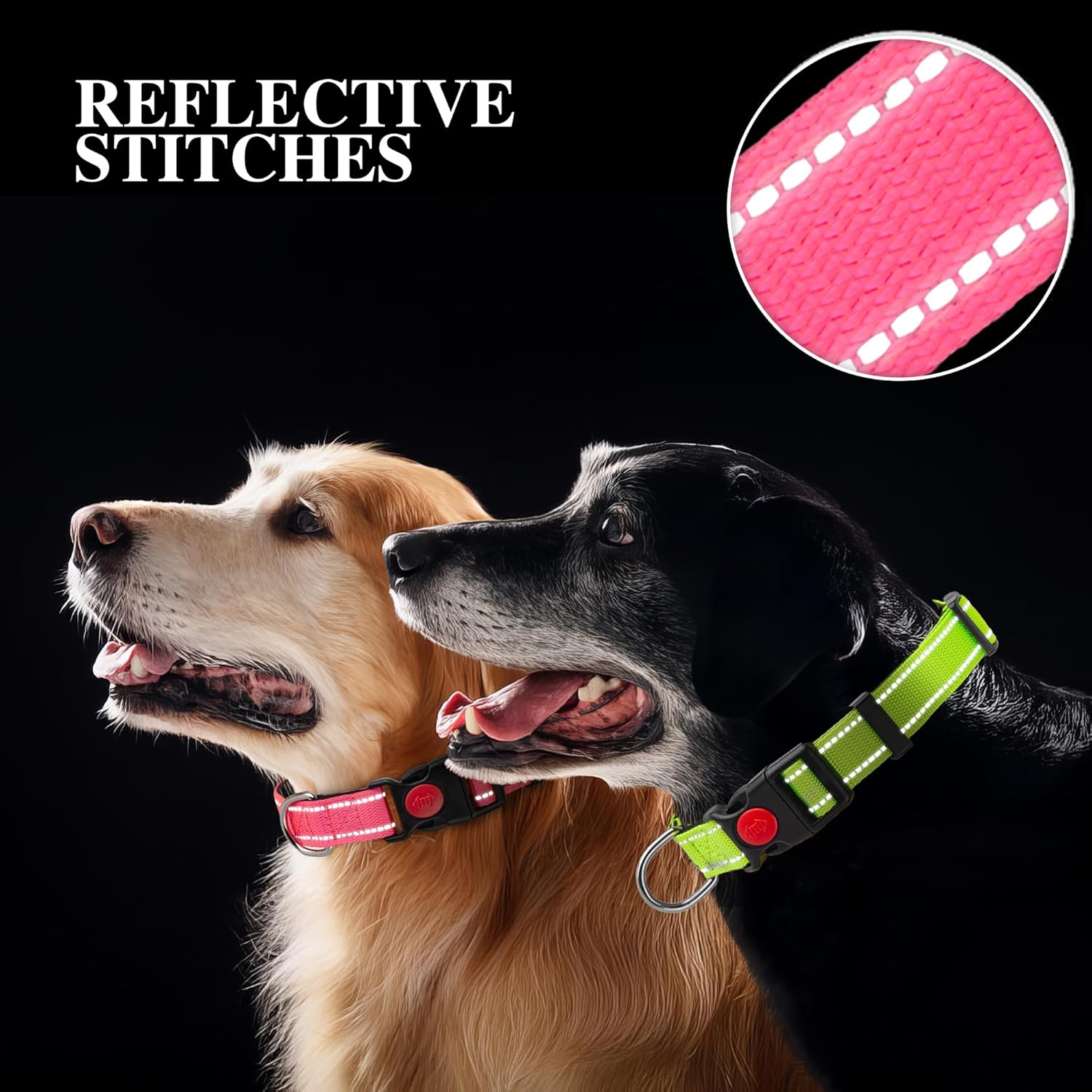 2 Pack Reflective Dog Collars for Medium Dogs Girl Boys,Nylon Durable Soft Padded Neoprene Male Female Dog Collars for Small Puppy Extra Large Dogs with Quick Release Safety Buckle,Pink,Blue,M