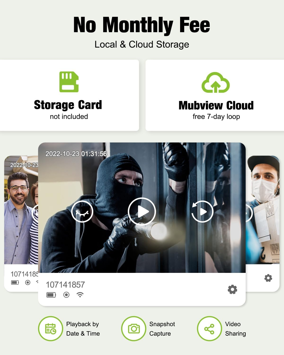 MUBVIEW Doorbell Camera Wireless with Chime, Video Doorbell - No Subscription, Voice Changer, Motion Zones, 1080HD, PIR Human Detection, 2.4Ghz Wifi, Battery-Powered Smart Doorbell - J9Plusw image number 6