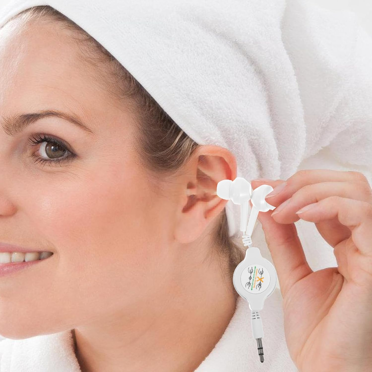 ULTECHNOVO Retractable Headset In-Ear Headphones Dual Earbuds Mic Wired Headphones 3.5Mm (White) image number 6