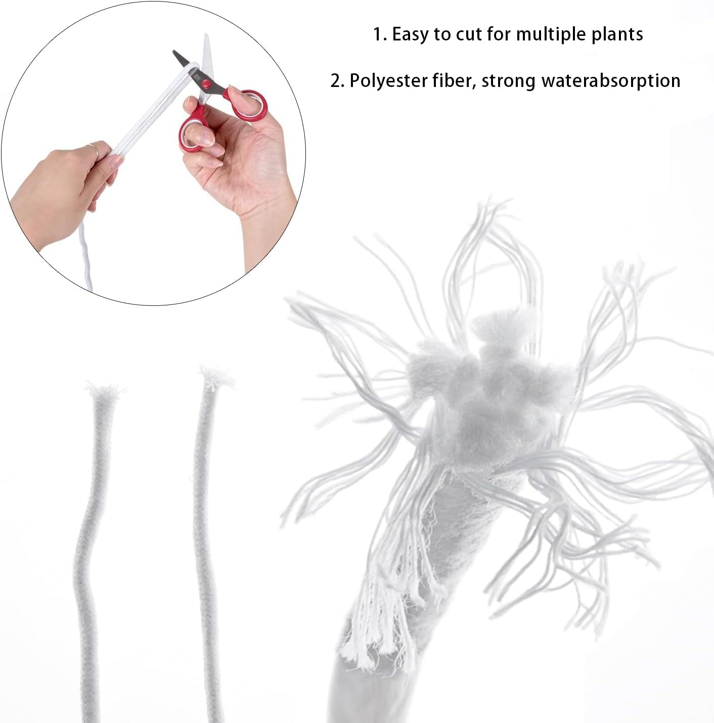 WEZCHUGHAOL 4Mm Self Watering Wick Cord - 10M Cotton String for Potted Plants, Automatic Drip Irrigation System, DIY Vacation Plant Waterer for African Violet, Herbs, No Electricity Needed image number 5