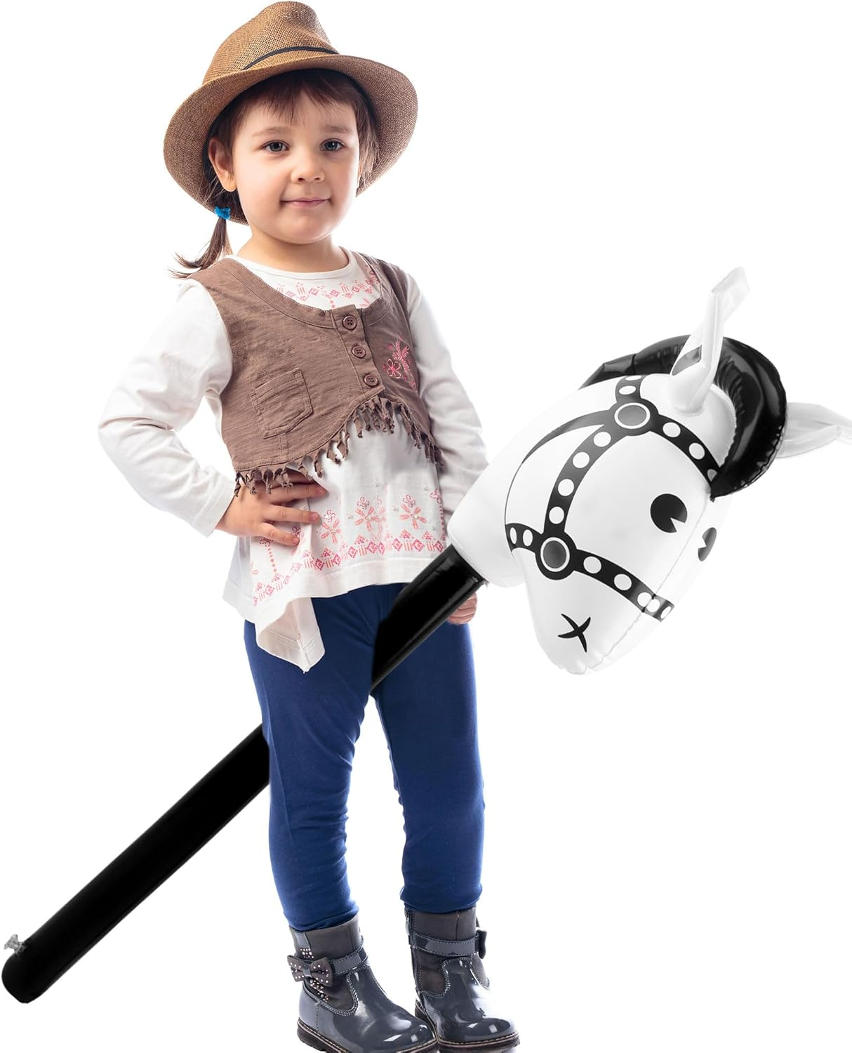 6 Pack 40 Inch Inflatable Horse Stick Cute Horsehead Stick Balloon Colorful Inflatable Horsehead Stick Blow up Pony Stick Toys for Christmas Cowboy Cowgirl Horse Theme Party Decor (Color Set 2) - Color Set 1 image number 2