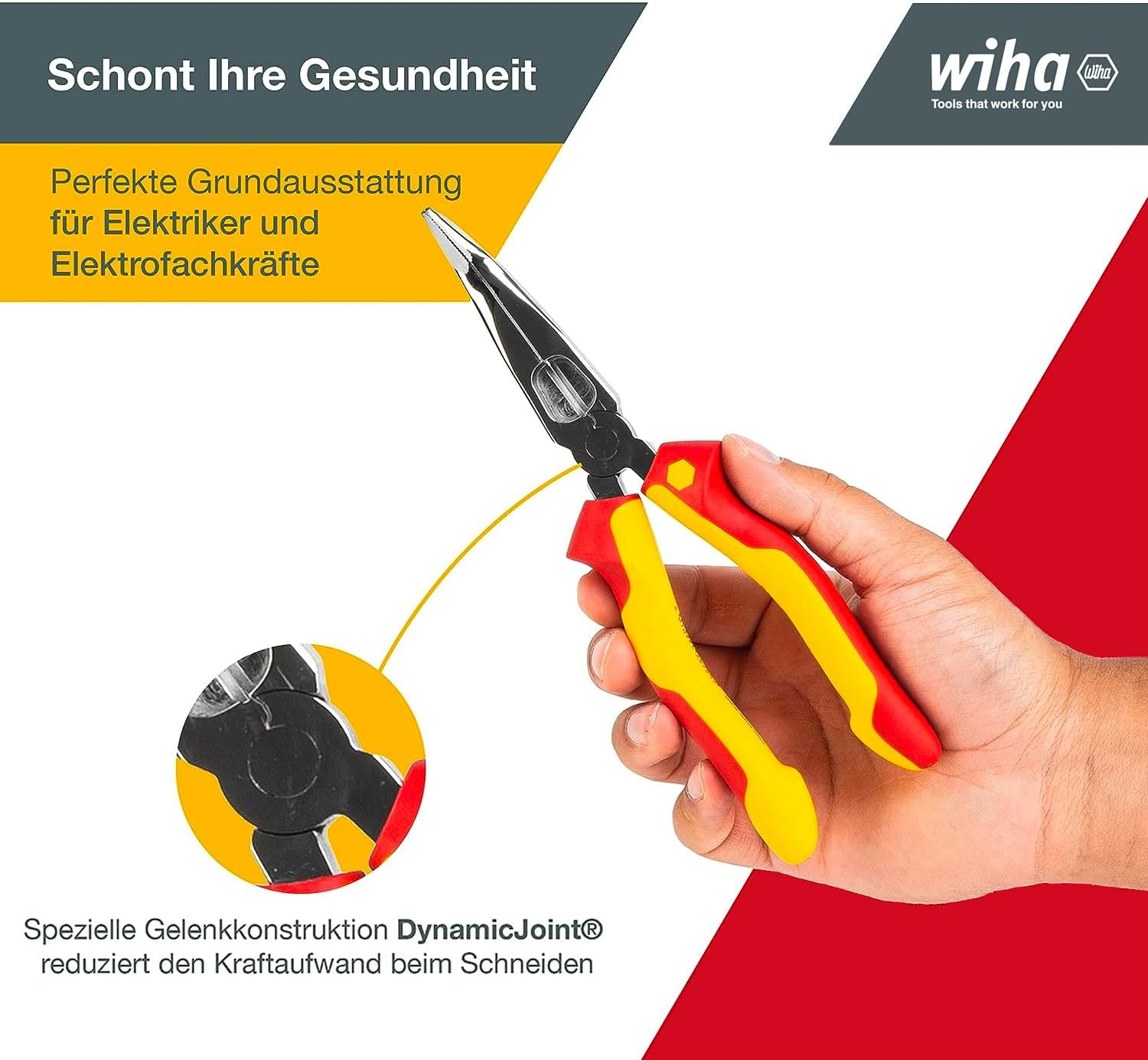 Wiha Flachrundzange Professional Electric Mit Schneide Gebogene Form, Ca. 40&deg; Zuf&uuml;hren Leicht Gemacht 200 Mm Elektrikerzange, VDE Gepr&uuml;ft (27425) image number 3