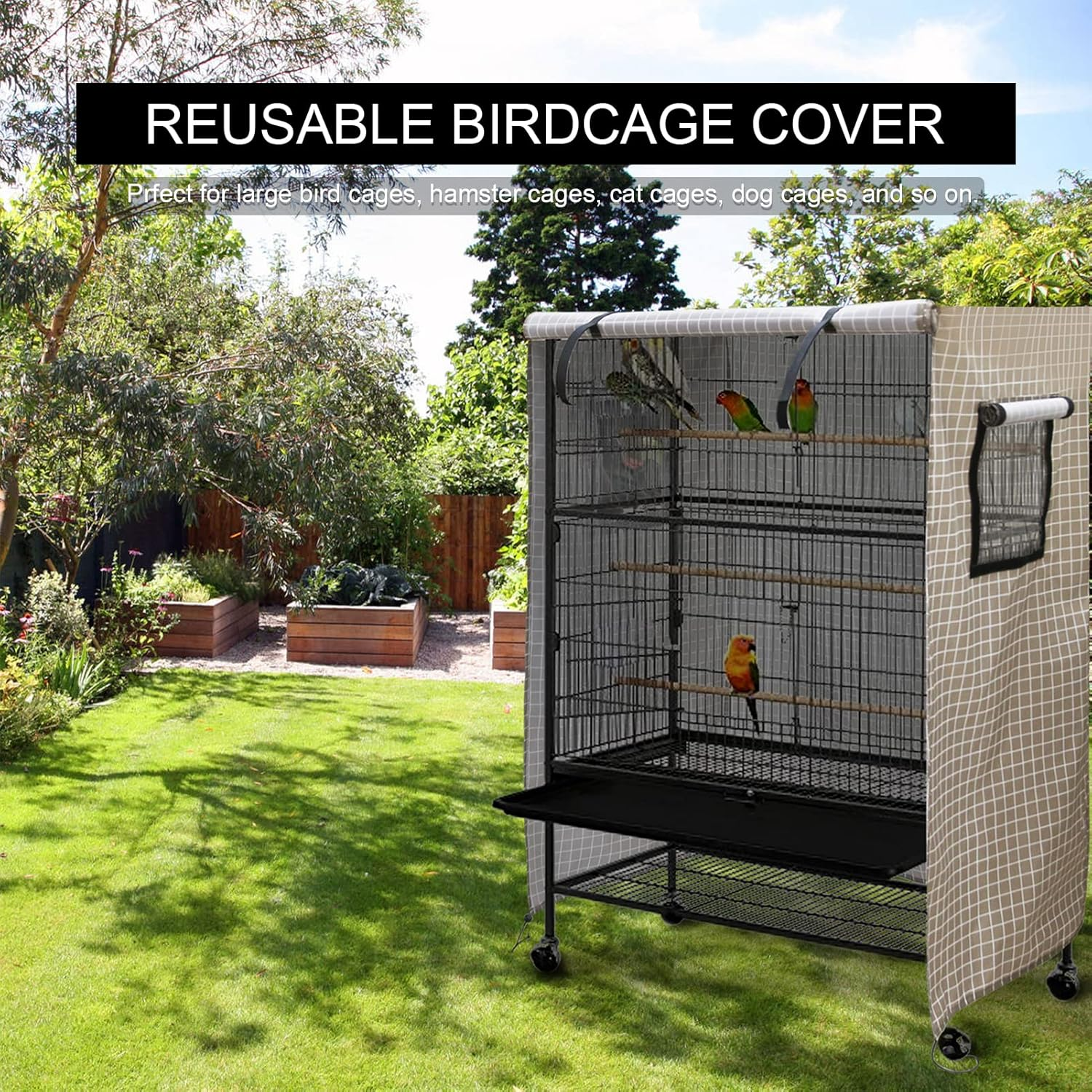 Birdcage Cover Night Birdcage Cover Sleep Helper for Brid Cage with Window Drawstring Bird Cage Waterproof Windshield Dust-Proof Parrot Cage Cover Breathable Washable Birds Cage Seed Catcher GTRH image number 3