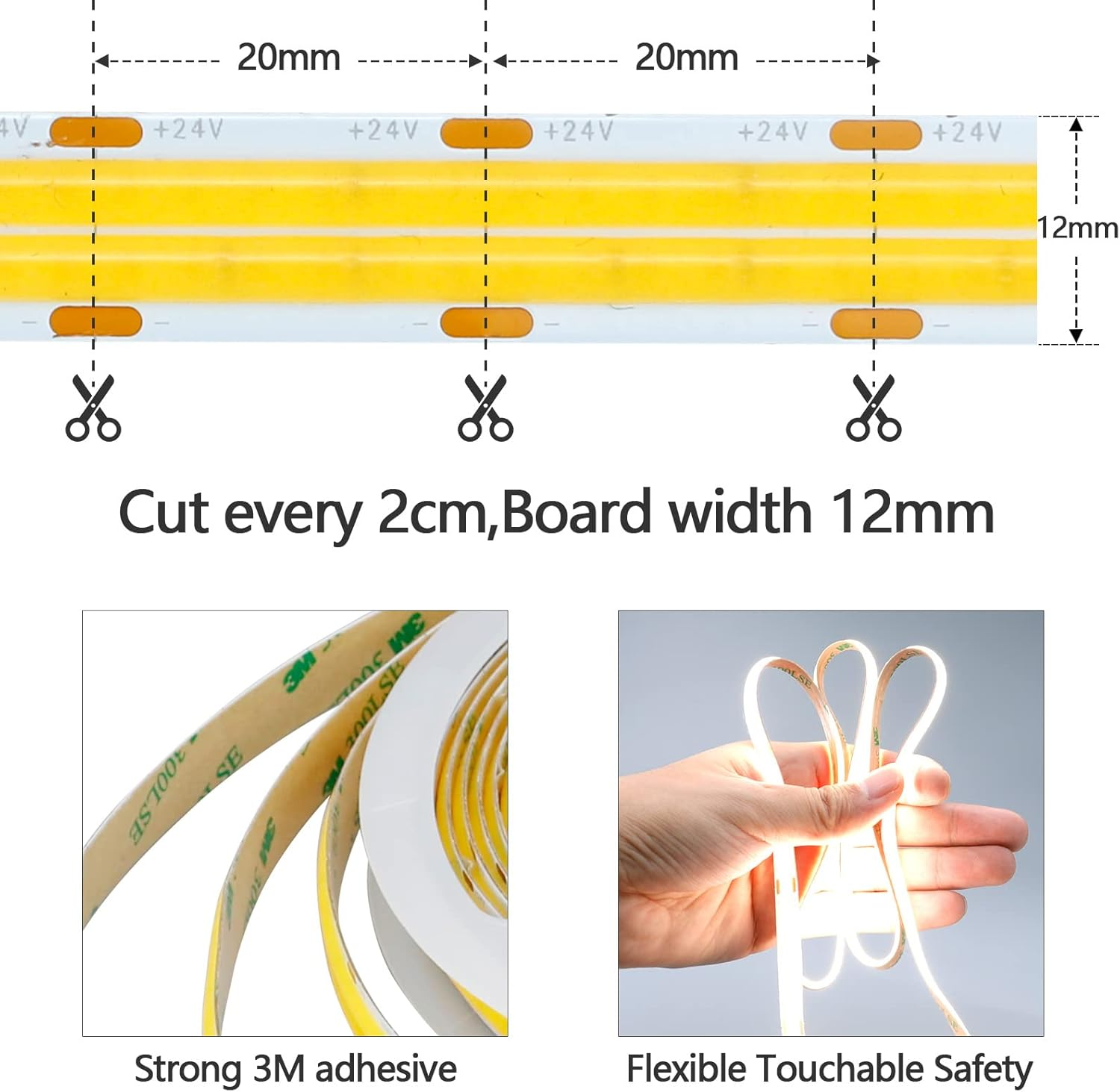 GOMING 32.8Ft(10M) DC 24V Double Row COB LED Strip Light Natural White 4000K 6000Leds CRI 93+ 20000Lm Uniform Glow Dotless Not Waterproof IP20 Flexible LED Tape Lights for DIY Home Decor(Strip Only) image number 2