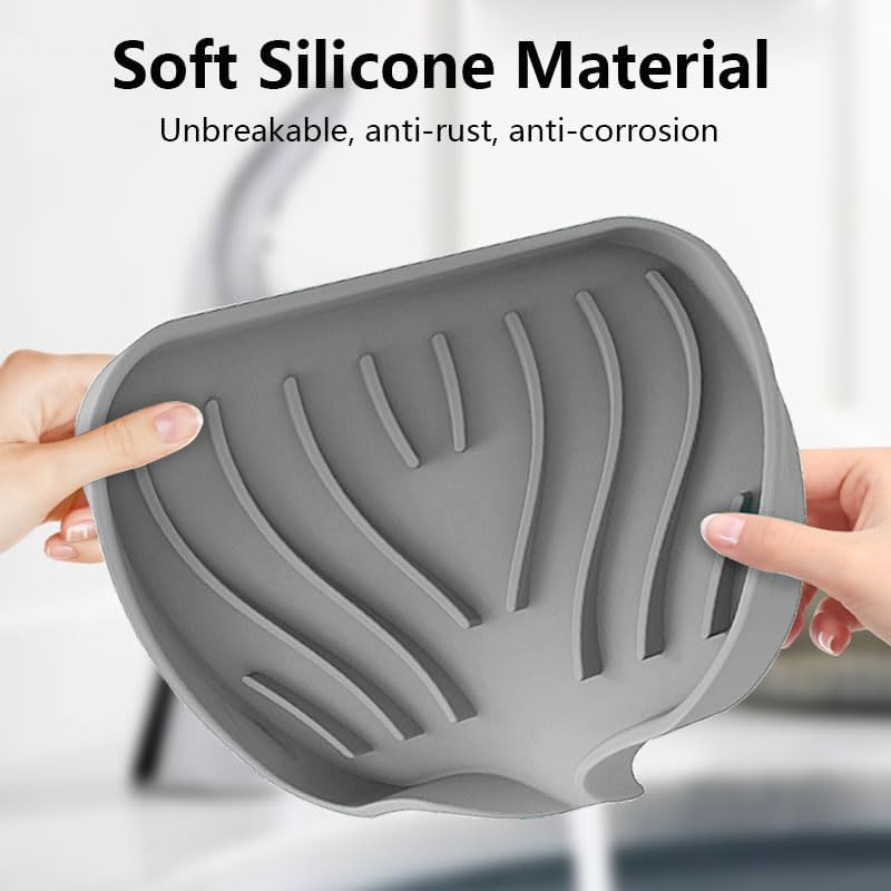 Vekol Soap Dishes with Drain Spout, 2PCS Silicone Soap Holder Waterfall Drainer Soap Saver, Sponge Holder, Dish Soap Tray for Shower, Bathroom, Kitchen, Bath Tub, Razor (Grey + Grey) image number 3