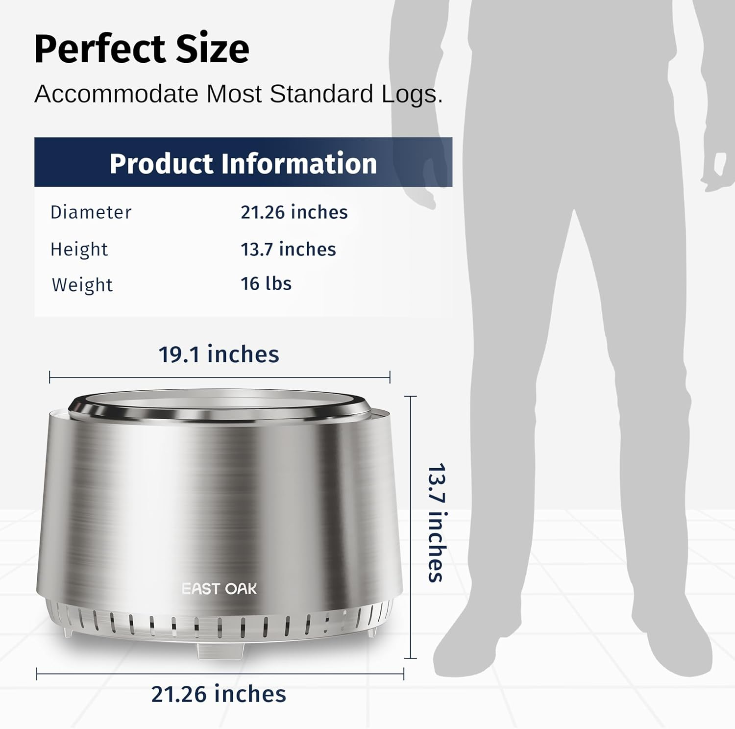 EAST OAK Fuoco Smokeless Fire Pit 21'' for Patio and Outdoor, Stainless Steel Firepit Wood Burning Fireplace with Carrying Bag, Portable Outdoor Fire Pit with Stand & Removable Ash Pan for Outside image number 4