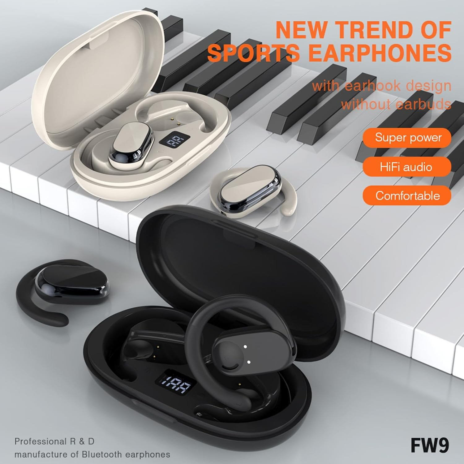 Xmenha Open Ear Wireless Sports Headphones - Bluetooth 5.3, Bone Conduction, 5 Hour Battery, Beige - Beige image number 3