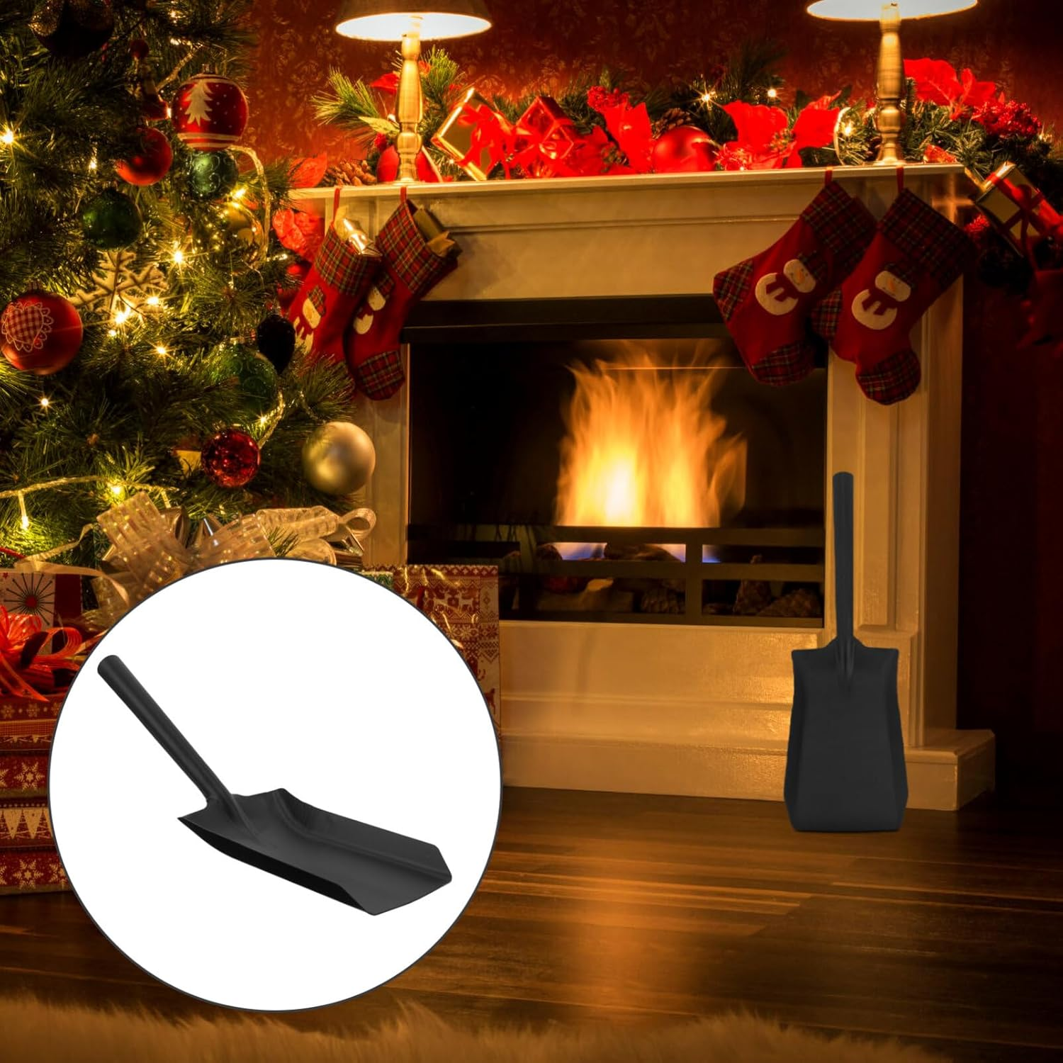 STOBAZA Fireplace Shovel Stainless Steel Ash Shovel with Handle Fireplace Scoop Coal Shovel Gardening Shovel for Wood Stove Hearth Cleaning Black image number 1
