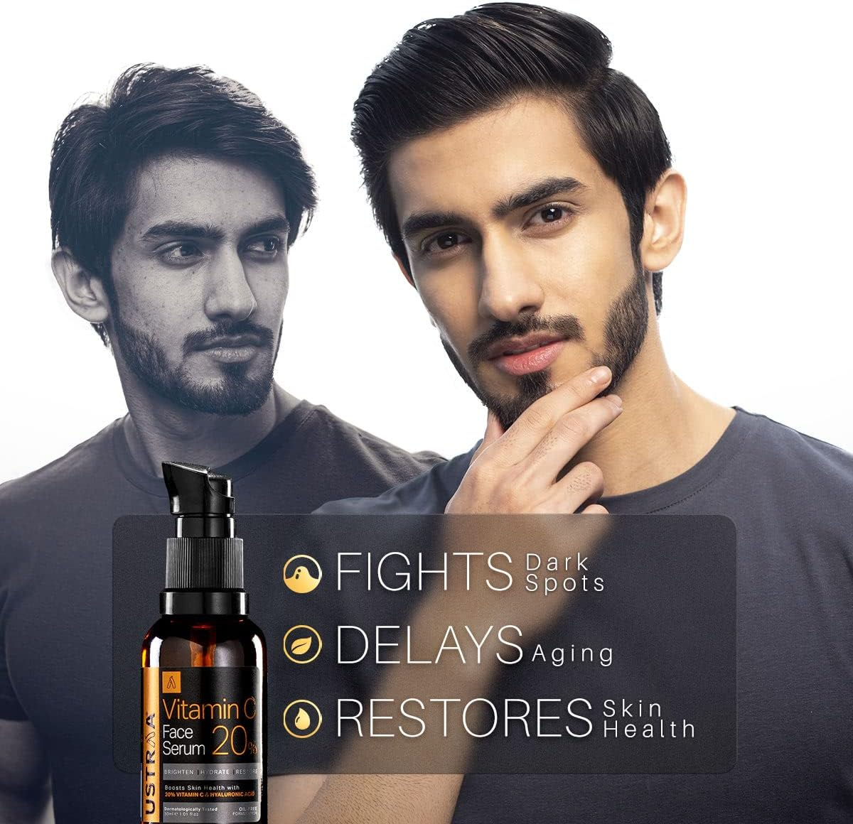 Ustraa 20% Vitamin C Face Serum Dermatologically Tested, with Hyaluronic Acid & 20% Vitamin C in the Purest Form, Antiaging, Fights Dark Spots 30Ml image number 5