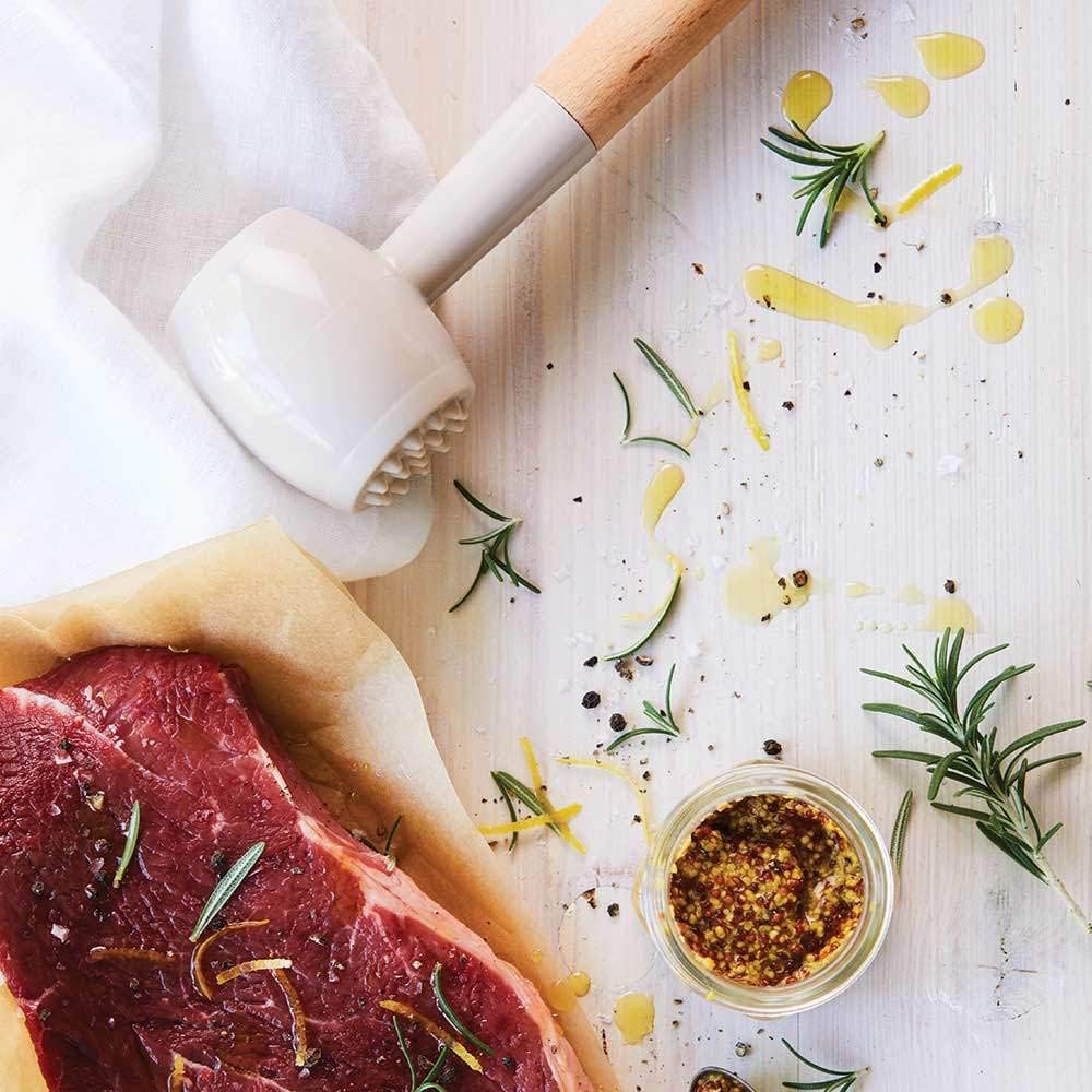 Wiltshire EAT Smart Meat Tenderiser, Double Sided Meat Mallet, Wooden Handle Kitchen Utensil, Durable Tenderising Hammer (Colour: Brown, Cream) image number 3