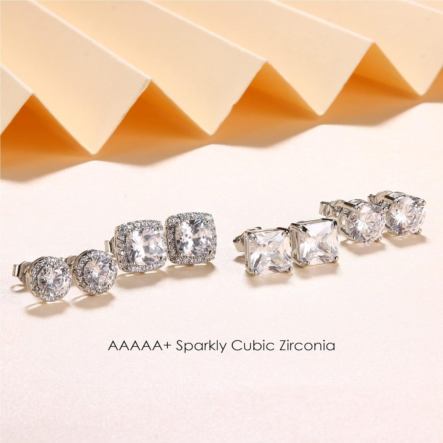 Kakonia Cubic Zirconia Stud Earrings 18K White Gold Hypoallergenic Sterling Silver Post Earrings Brilliant Large Simulated Diamond Halo Stud Earrings for Women Men image number 1