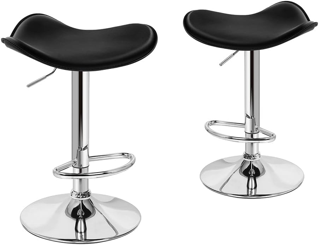 ALFORDSON 2Pcs Bar Stool PU Leather Kitchen Barstools with Swivel Backless Seat in 54-74.5Cm Adjustable Height Counter Dining Chairs with Footrest & Floor Protector (Portia Black)