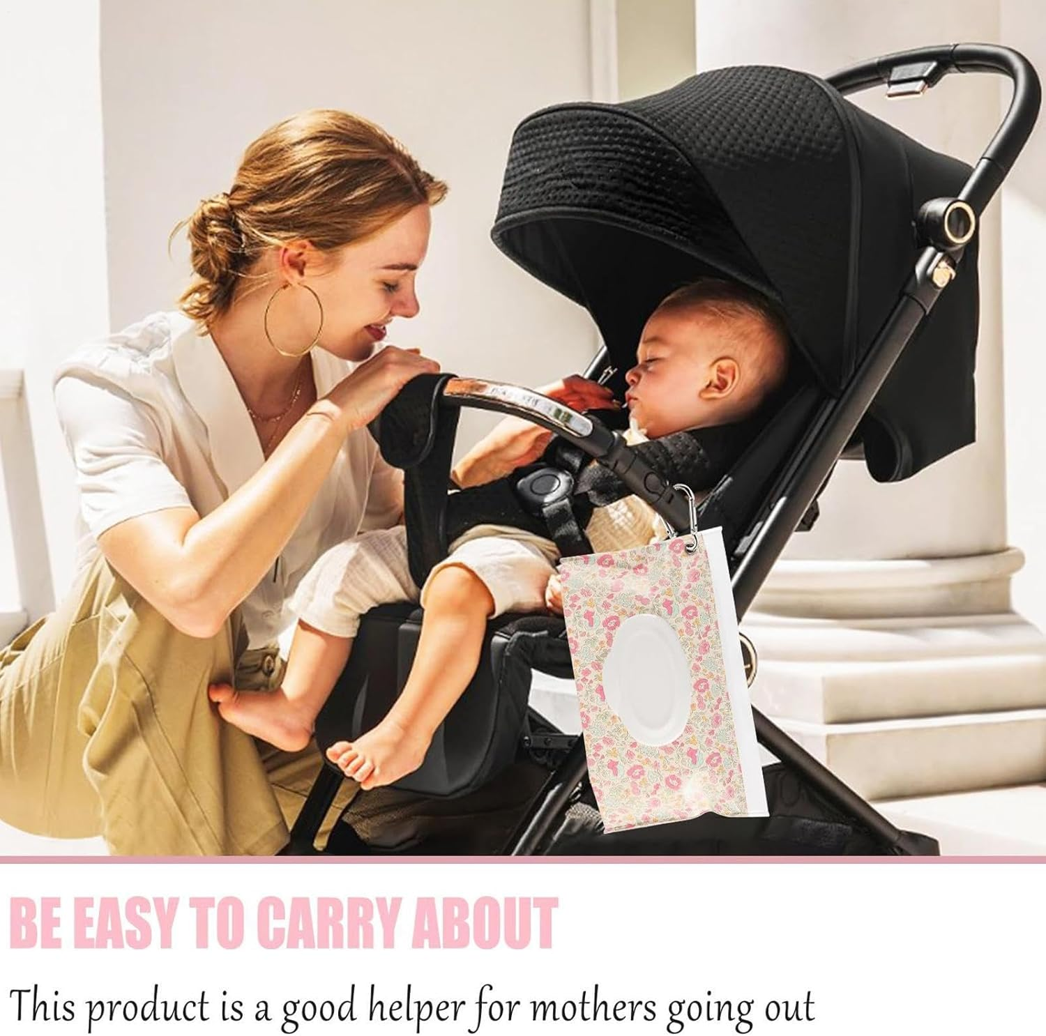 Travel Baby Wipes Case,Wipes Holder | Refillable Airtight Reusable Quick Access Container for Travel Bathroom Girl Stroller image number 2